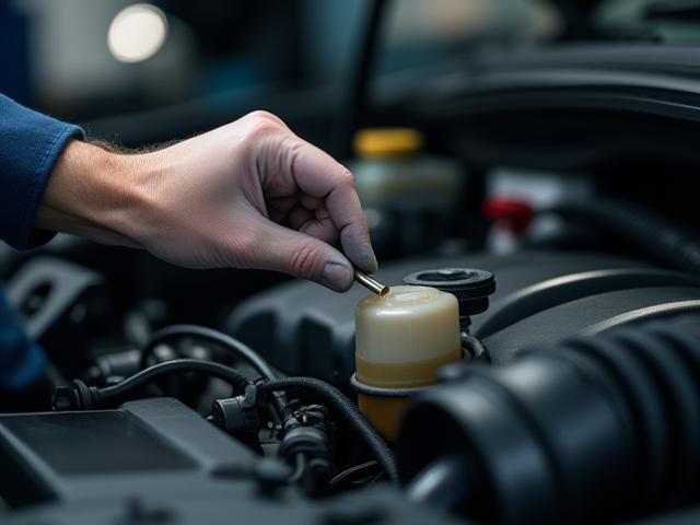 Mechanic checking fluid levels in a car engine bay, representing maintenance topics
